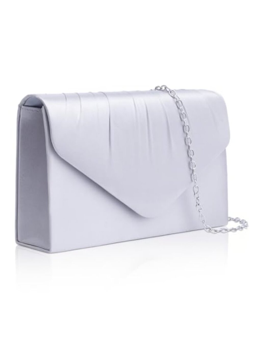 Satin Evening Clutch Purse Pleated Envelope Party Bag with Detachable Chain